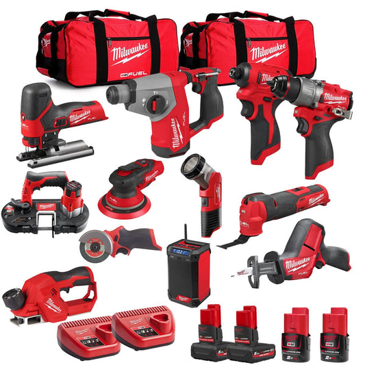 Milwaukee 12V 12 Piece Power Tool Kit with 4 x Batteries T4TKITM - 18491